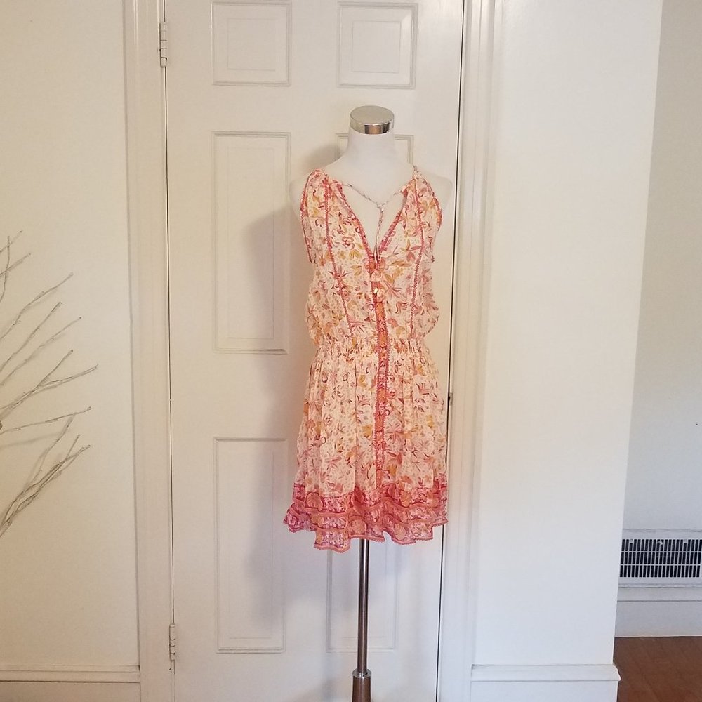 NWT Poupette St Barth Carine Mini Dress in Pink Monaco sz L 100% cotton
